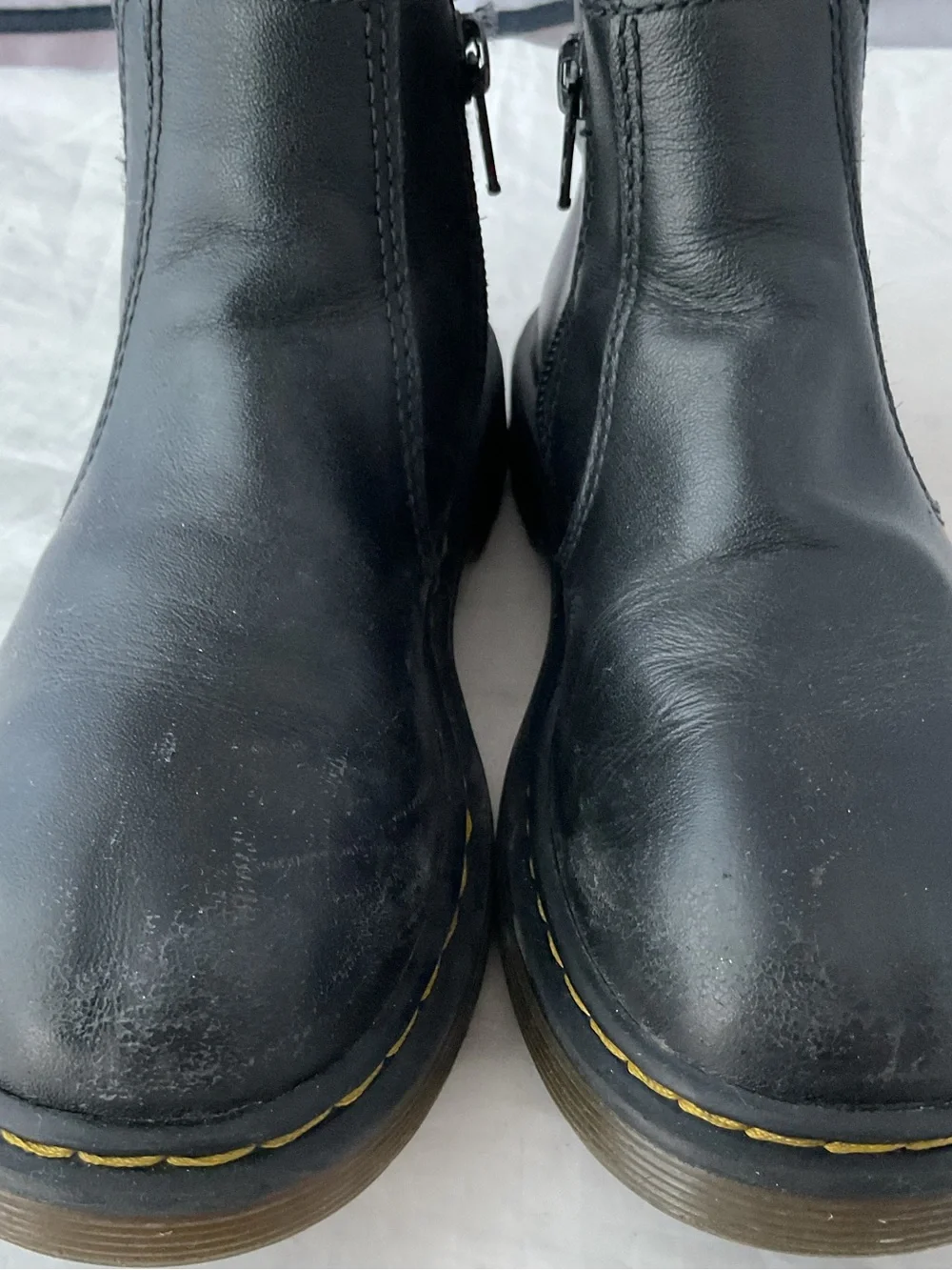 Dr. Martens Black Leather Kids Chelsea Boots with Yellow Stitching